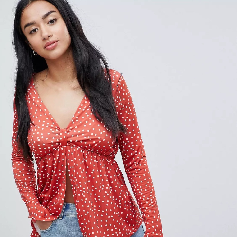 ASOS Petite Red Top with Dotted Pattern